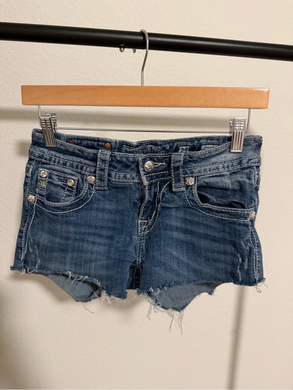 Miss Me Y2K McBling Low Rise Embellished Denim Micro Shorts Size 25